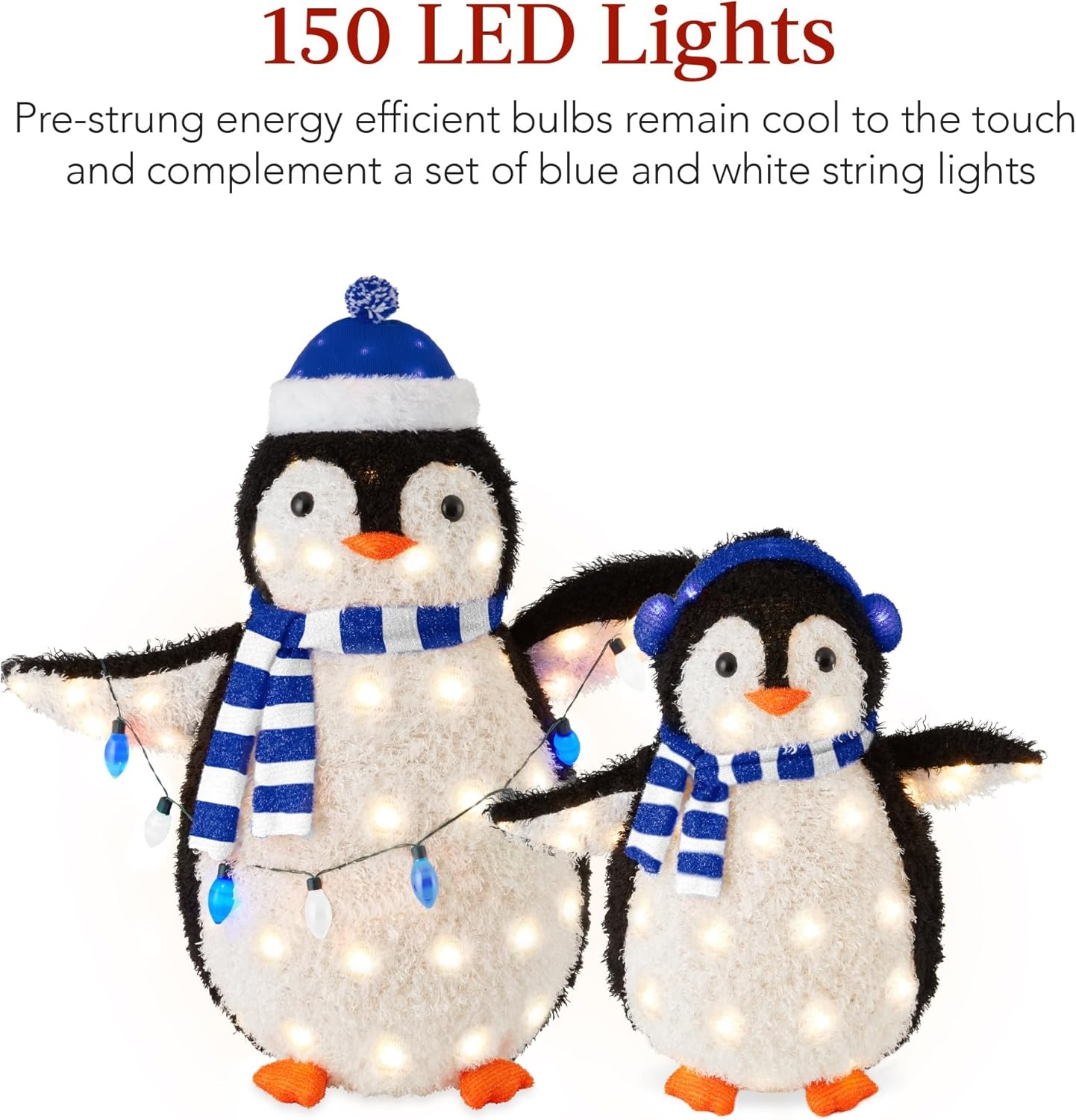 image:imageBest Choice Products 5Ft Lighted Penguin Family 210 LED Lights XL Pop Up Outdoor Christmas Yard Decoration with Storage Bag 2Piece Large Black White Red OrangeBlue