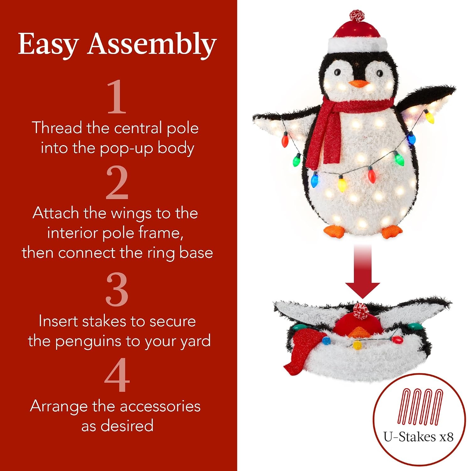 image:imageBest Choice Products 5Ft Lighted Penguin Family 210 LED Lights XL Pop Up Outdoor Christmas Yard Decoration with Storage Bag 2Piece Large Black White Red OrangeRed