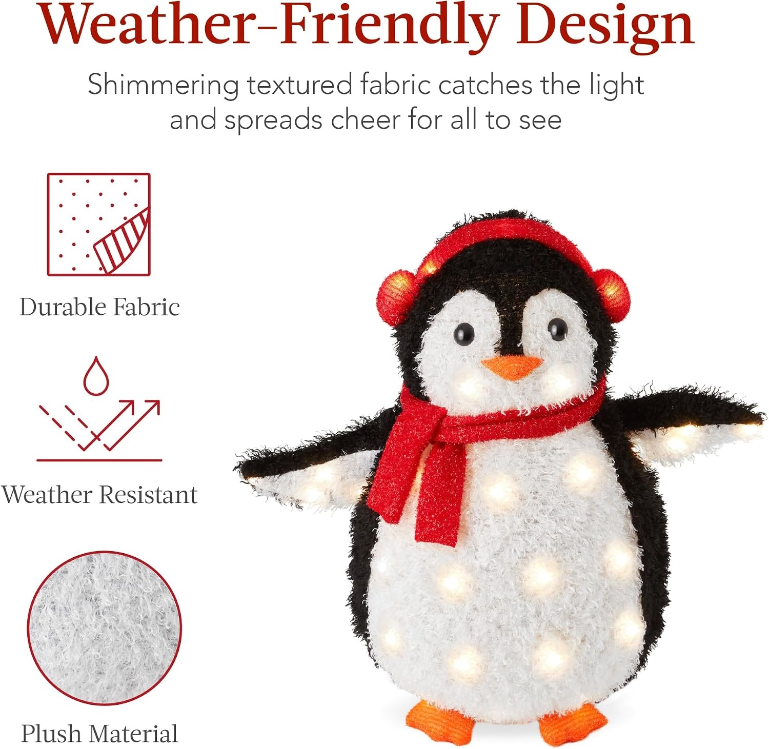 image:imageBest Choice Products 5Ft Lighted Penguin Family 210 LED Lights XL Pop Up Outdoor Christmas Yard Decoration with Storage Bag 2Piece Large Black White Red OrangeRed