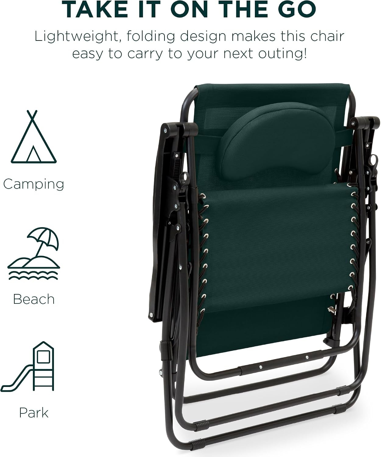 image:imageBest Choice Products Oversized Zero Gravity Chair Folding Outdoor Patio Lounge Recliner wCup Holder Accessory Tray Pillow  Dusty BlueForest Green
