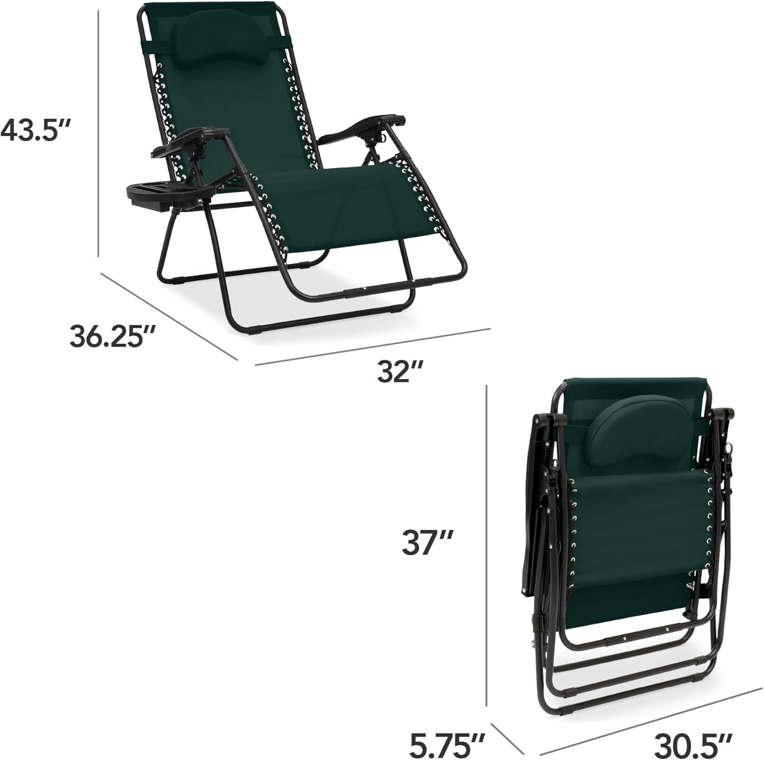 image:imageBest Choice Products Oversized Zero Gravity Chair Folding Outdoor Patio Lounge Recliner wCup Holder Accessory Tray Pillow  Dusty BlueForest Green