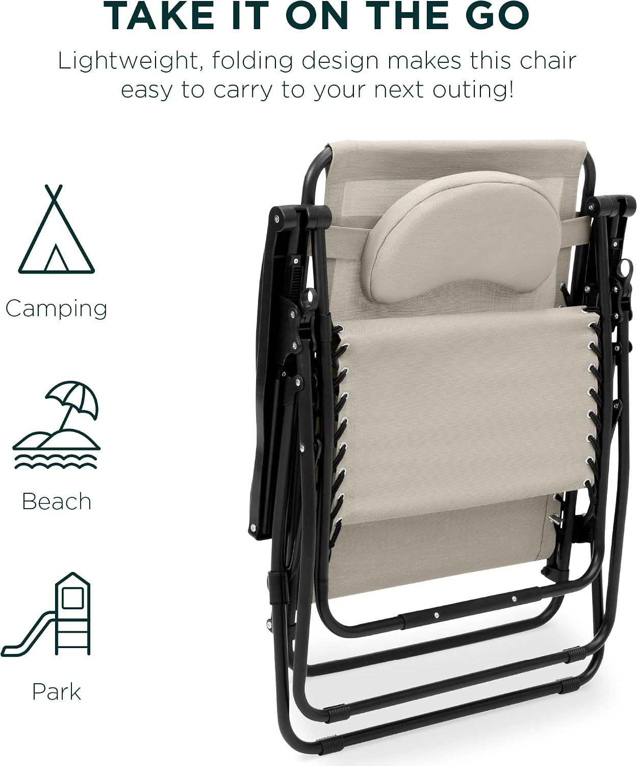 image:imageBest Choice Products Oversized Zero Gravity Chair Folding Outdoor Patio Lounge Recliner wCup Holder Accessory Tray Pillow  Dusty BlueIvory