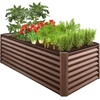 image:imageBest Choice Products 6x3x2ft Outdoor Metal Raised Garden Bed Deep Root Box Planter for Vegetables Flowers Herbs 269 Gallon Capacity 100 Non Toxic Materials  Gun MetalDark Brown Wood Grain