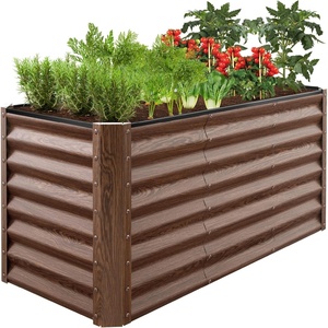 image:imageBest Choice Products 6x3x2ft Outdoor Metal Raised Garden Bed Deep Root Box Planter for Vegetables Flowers Herbs 269 Gallon Capacity 100 Non Toxic Materials  Gun MetalDark Brown Wood Grain