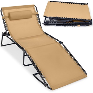 image:imageBest Choice Products Extra Wide Patio Chaise Lounge Chair Portable Outdoor Folding Recliner for Lawn w 8 Positions Handles 440lb Capacity  PeacockBeige
