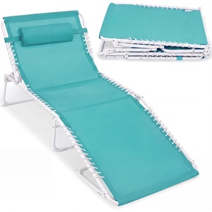image:imageBest Choice Products Extra Wide Patio Chaise Lounge Chair Portable Outdoor Folding Recliner for Lawn w 8 Positions Handles 440lb Capacity  PeacockLight BlueWhite