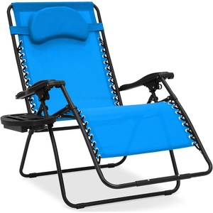 image:imageBest Choice Products Oversized Zero Gravity Chair Folding Outdoor Patio Lounge Recliner wCup Holder Accessory Tray Pillow  Dusty BlueLight Blue