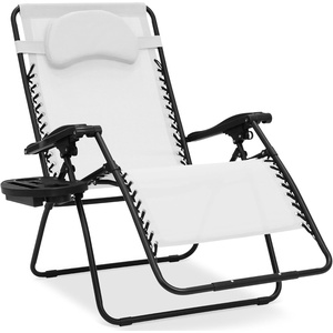 image:imageBest Choice Products Oversized Zero Gravity Chair Folding Outdoor Patio Lounge Recliner wCup Holder Accessory Tray Pillow  Dusty BlueWhite