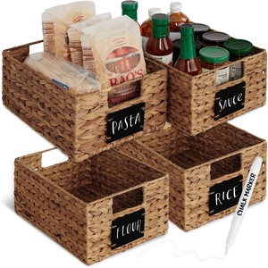 image:imageBest Choice Products Set of 4 9x12in Water Hyacinth Pantry Baskets Woven Organizers wChalkboard Label Chalk Marker  ChestnutChestnut