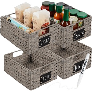 image:imageBest Choice Products Set of 4 9x12in Water Hyacinth Pantry Baskets Woven Organizers wChalkboard Label Chalk Marker  ChestnutGray