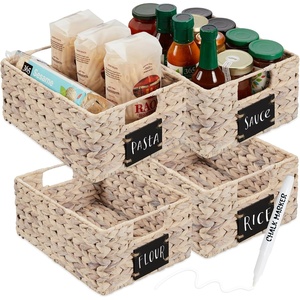 image:imageBest Choice Products Set of 4 9x12in Water Hyacinth Pantry Baskets Woven Organizers wChalkboard Label Chalk Marker  ChestnutWhite