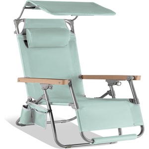 image:imageBest Choice Products Beach Chair with Adjustable Canopy Folding Zero Gravity Reclining Camp Lounge Chair with Backpack Straps amp Side Pocket Aluminum Frame Supports 350 lbs  Deep Sea StripeSeafoam