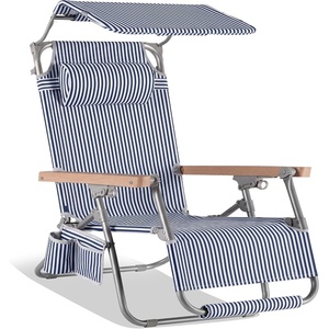 image:imageBest Choice Products Beach Chair with Adjustable Canopy Folding Zero Gravity Reclining Camp Lounge Chair with Backpack Straps amp Side Pocket Aluminum Frame Supports 350 lbs  Deep Sea StripeDeep Sea Stripe