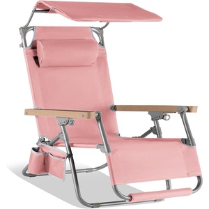 image:imageBest Choice Products Beach Chair with Adjustable Canopy Folding Zero Gravity Reclining Camp Lounge Chair with Backpack Straps amp Side Pocket Aluminum Frame Supports 350 lbs  Deep Sea StripeFlamingo