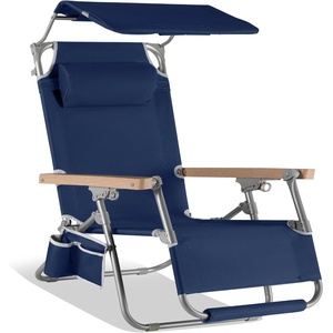image:imageBest Choice Products Beach Chair with Adjustable Canopy Folding Zero Gravity Reclining Camp Lounge Chair with Backpack Straps amp Side Pocket Aluminum Frame Supports 350 lbs  Deep Sea StripeDeep Sea