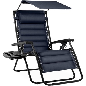 image:imageBest Choice Products Oversized Padded Zero Gravity Chair wCanopy Headrest Cup Holder Side Tray Folding Outdoor Patio Recliner Lounger  BeigeNavy Blue