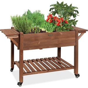 image:imageBest Choice Products 57x20x33in Mobile Raised Garden Bed Elevated Wood Planter Box Stand for Backyard Patio wFolding Side Tables Locking Wheels  Brown