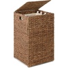 image:imageBest Choice Products Small Laundry Hamper with Lid Natural Handwoven Hyacinth Laundry Basket WRemoveable amp Washable Liner Bag Portable Handles 18 Gallon 67 liters  NaturalChestnut