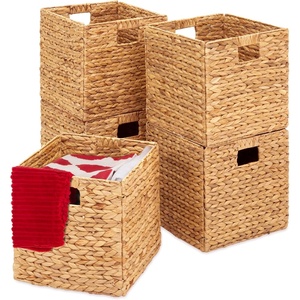image:imageBest Choice Products 105x105in Pack of 5 Cube Storage Baskets Water Hyacinth Multipurpose Collapsible Organizers Handwoven Laundry Totes for Laundry Living Room Kids Room amp Nursery  ChestnutNatural