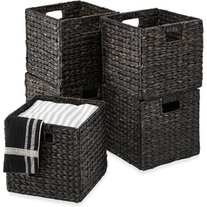 image:imageBest Choice Products 105x105in Pack of 5 Cube Storage Baskets Water Hyacinth Multipurpose Collapsible Organizers Handwoven Laundry Totes for Laundry Living Room Kids Room amp Nursery  ChestnutBlack
