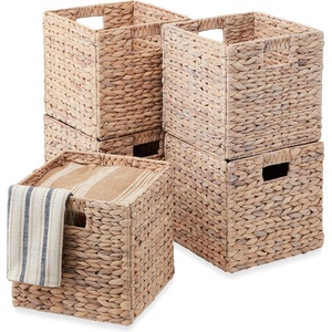 image:imageBest Choice Products 105x105in Pack of 5 Cube Storage Baskets Water Hyacinth Multipurpose Collapsible Organizers Handwoven Laundry Totes for Laundry Living Room Kids Room amp Nursery  ChestnutWhite
