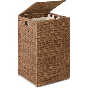 image:imageBest Choice Products Small Laundry Hamper with Lid Natural Handwoven Hyacinth Laundry Basket WRemoveable amp Washable Liner Bag Portable Handles 18 Gallon 67 liters  NaturalChestnut