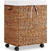 image:imageBest Choice Products Medium Laundry Hamper WLockable Rolling Wheels Natural Handwoven Hyacinth Laundry Basket WRemoveable amp Washable Liner Bag amp Handles Portable 24 Gallon 90L  ChestnutChestnut