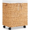 image:imageBest Choice Products Medium Laundry Hamper WLockable Rolling Wheels Natural Handwoven Hyacinth Laundry Basket WRemoveable amp Washable Liner Bag amp Handles Portable 24 Gallon 90L  ChestnutNatural