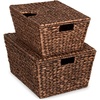 image:imageBest Choice Products Set of 2 XLarge amp Medium Woven Storage Baskets WLids Hyacinth Nesting Bins Handwoven Organizer Baskets WHandles for Bedroom Living Room Laundry Room Or Office  NaturalBrown
