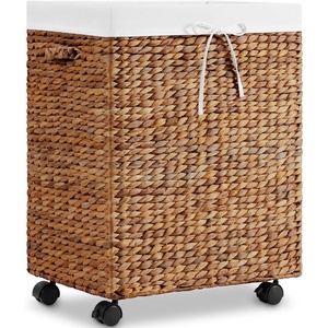 image:imageBest Choice Products Medium Laundry Hamper WLockable Rolling Wheels Natural Handwoven Hyacinth Laundry Basket WRemoveable amp Washable Liner Bag amp Handles Portable 24 Gallon 90L  ChestnutChestnut