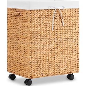 image:imageBest Choice Products Medium Laundry Hamper WLockable Rolling Wheels Natural Handwoven Hyacinth Laundry Basket WRemoveable amp Washable Liner Bag amp Handles Portable 24 Gallon 90L  ChestnutNatural