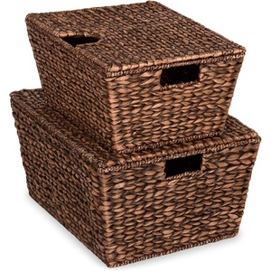 image:imageBest Choice Products Set of 2 XLarge amp Medium Woven Storage Baskets WLids Hyacinth Nesting Bins Handwoven Organizer Baskets WHandles for Bedroom Living Room Laundry Room Or Office  NaturalBrown