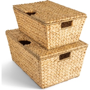 image:imageBest Choice Products Set of 2 XLarge amp Medium Woven Storage Baskets WLids Hyacinth Nesting Bins Handwoven Organizer Baskets WHandles for Bedroom Living Room Laundry Room Or Office  NaturalNatural