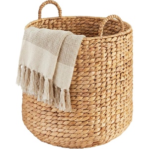 image:imageBest Choice Products Round Storage Basket wHandles Handwoven Water Hyacinth Plant Holder Storage Organizer Tote Bin for Bedroom Living Room Bathroom  ChestnutNatural