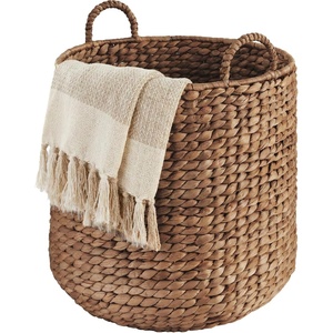 image:imageBest Choice Products Round Storage Basket wHandles Handwoven Water Hyacinth Plant Holder Storage Organizer Tote Bin for Bedroom Living Room Bathroom  ChestnutChestnut