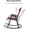 image:imageBest Choice Products Padded Folding Zero Gravity Rocking Chair with Adjustable Headrest Outdoor Camping Chair WeatherResistant Fabric Steel Frame  BlackBurgundy