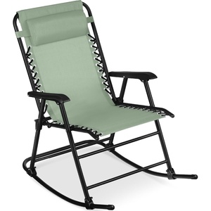 image:imageBest Choice Products Padded Folding Zero Gravity Rocking Chair with Adjustable Headrest Outdoor Camping Chair WeatherResistant Fabric Steel Frame  BlackSage Green