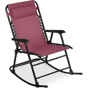 image:imageBest Choice Products Padded Folding Zero Gravity Rocking Chair with Adjustable Headrest Outdoor Camping Chair WeatherResistant Fabric Steel Frame  BlackBurgundy