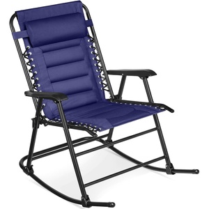 image:imageBest Choice Products Padded Folding Zero Gravity Rocking Chair with Adjustable Headrest Outdoor Camping Chair WeatherResistant Fabric Steel Frame  BlackNavy