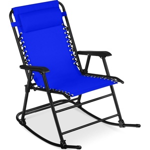 image:imageBest Choice Products Padded Folding Zero Gravity Rocking Chair with Adjustable Headrest Outdoor Camping Chair WeatherResistant Fabric Steel Frame  BlackCobalt Blue