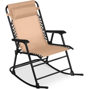 image:imageBest Choice Products Padded Folding Zero Gravity Rocking Chair with Adjustable Headrest Outdoor Camping Chair WeatherResistant Fabric Steel Frame  BlackBeige