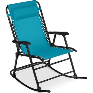 image:imageBest Choice Products Padded Folding Zero Gravity Rocking Chair with Adjustable Headrest Outdoor Camping Chair WeatherResistant Fabric Steel Frame  BlackPeacock Blue