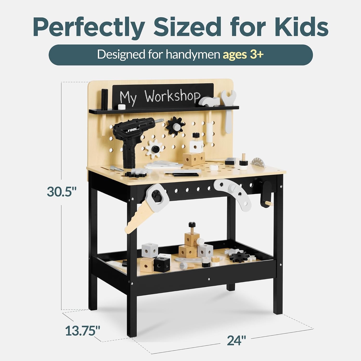image:imageBest Choice Products Wooden Kids Workbench with BatteryPowered Drill amp Tool Set Construction Toy for Toddlers Ages 35 Pretend Play Workshop with Chalkboard Storage Pegboard amp Accessories