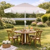 image:imageBest Choice Products 75ft Fringe Market Patio Umbrella  Outdoor Boho Tassel Sunshade for Table Pool Deck Backyard  UPF50 Easy Tilt Heavy Duty Steel Pole amp Ribs  WhitePink Pinstripe