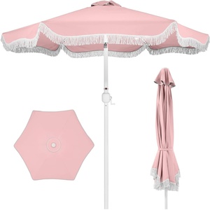 image:imageBest Choice Products 75ft Fringe Market Patio Umbrella  Outdoor Boho Tassel Sunshade for Table Pool Deck Backyard  UPF50 Easy Tilt Heavy Duty Steel Pole amp Ribs  WhitePink