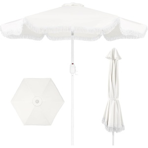 image:imageBest Choice Products 75ft Fringe Market Patio Umbrella  Outdoor Boho Tassel Sunshade for Table Pool Deck Backyard  UPF50 Easy Tilt Heavy Duty Steel Pole amp Ribs  WhiteWhite