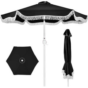 image:imageBest Choice Products 75ft Fringe Market Patio Umbrella  Outdoor Boho Tassel Sunshade for Table Pool Deck Backyard  UPF50 Easy Tilt Heavy Duty Steel Pole amp Ribs  WhiteBlack